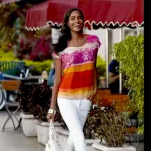 EUC Chaus Embellished “Sunset” Sheer Blouse with Camisole